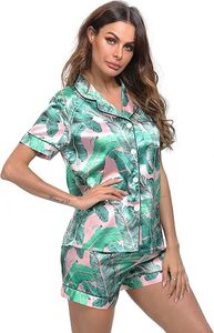 Ensemble de pyjama en satin de soie de luxe pour femmes RTS, taille élastique, manches courtes, uni, pour l'automne/l'hiver/l'été - Product Image 3