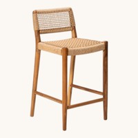 Taburete de Bar de Madera de Teca Sólida, Ecológico, Sostenible, Contemporáneo, Moderno y de Lujo, Hecho en Indonesia, con Cuerda Natural Tejida para Exteriores, Venta al Por Mayor