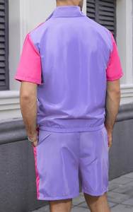 Conjunto Deportivo de Manga Corta para Hombre, Color Morado y Rosa, de Secado Rápido, Ligero, de Poliéster, Estilo Deportivo Informal para Verano, Corte Regular - Product Image 1