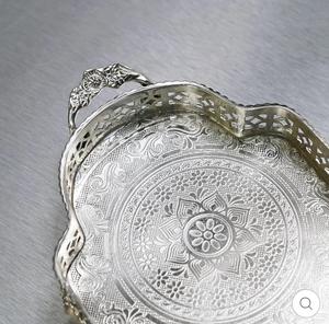 Rectangular Metal Tray With Traditional Embossed Design And Cutout Edges For <b>Dining</b> Use - Product Image 4