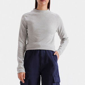 เสื้อยืดคอกลมแขนยาวผ้าแคนวาสคุณภาพสูงสำหรับผู้หญิง เนื้อผ้าริบ ระบายอากาศได้ดี ไม่เป็นขุย แห้งเร็ว ทรงปกติ - Product Image 1