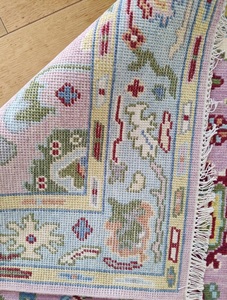 Tapis en laine rose à motifs floraux, tissé à la main, antidérapant, lavable, rembourré, écologique pour salon, chambre, hôtel - Product Image 5