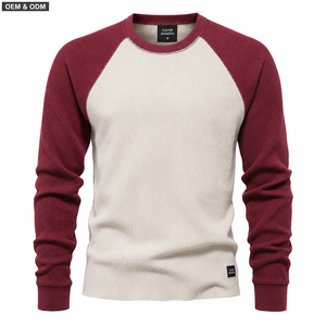 Sudadera Térmica Personalizada de Punto Waffle para Hombre, Cuello Redondo Raglán, Fabricante Mayorista OEM ODM de Marca Privada - Product Image 1