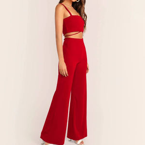 Women's Solid Red Off-Shoulder Yoga Tank Top with Flared Pants Set Breathable Sports Fitness <b>Underwear</b> <b>One</b> Set - Product Image 5