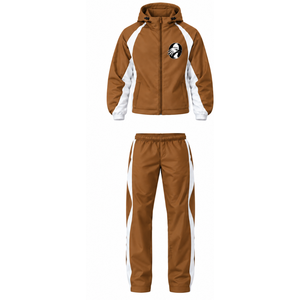Conjunto Deportivo con Capucha Color Camel Blanco, Chaqueta con Cierre Completo y Pantalones a Juego, Uniforme Deportivo de Dos Piezas Personalizado para Entrenamiento de Equipo - Product Image 1