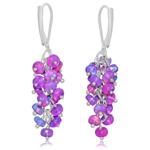 Purple Opal Dangle Earrings Sterling Silver Lever <b>Back</b> <b>Drop</b> Design Trendy Statement Jewelry for Wedding Engagement Gift - Product Image 1
