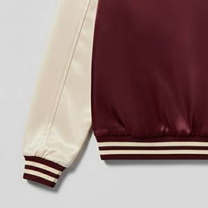 Veste de sport en satin bordeaux pour homme, manches crème, fermeture boutonnée, style preppy, vêtement d'automne - Product Image 5