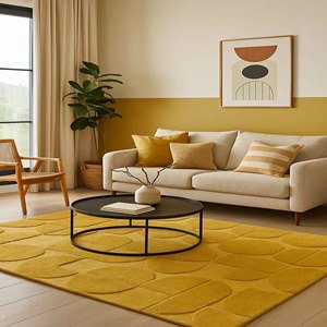 Modern Mustard Yellow Geometric Wool Rug Hand Tufted Abstract Area Carpet Minimalist Living Room Bedroom Custom Rug Home Decor - Product Image 3
