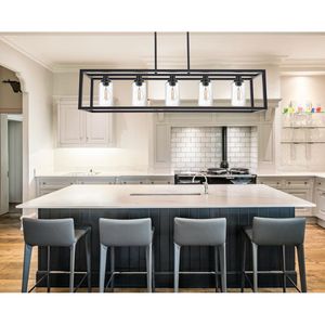 Lampadario a sospensione lineare rettangolare nero a 5 luci per sala da pranzo, isola cucina, illuminazione per tavolo e lampade a sospensione - Product Image 6