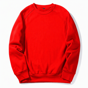 <b>Men's</b> <b>Red</b> Cotton Crew Neck Sweatshirt Raglan Sleeve Regular Fit Casual Pullover Knitted Solid Color Autumn Wear - Product Image 1