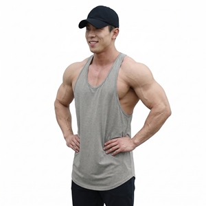 Camiseta sin mangas de punto transpirable para hombre, gris, de poliéster antipilling, de secado rápido, con cuello redondo y estampado informal. - Product Image 2