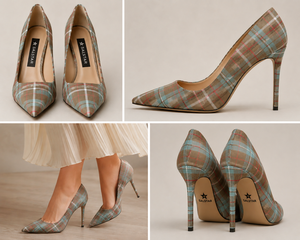 Vente en gros de chaussures pour femmes : Escarpins à talons aiguilles et bout pointu, style écossais à carreaux, pour mariage, avec logo personnalisé et marque sur mesure (OEM) - Product Image 2