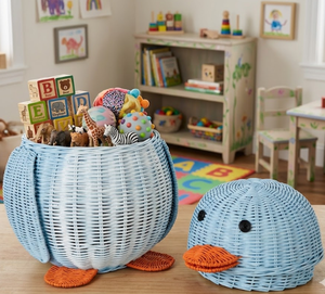 Handwoven Penguin Shaped <b>Wicker</b> <b>Storage</b> <b>Basket</b> with Lid Decorative Kids Toy Organizer, Nursery <b>Storage</b> Bin, Natural Rattan Home - Product Image 4