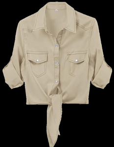 Camisa Vaquera de Mujer de Primera Calidad en Oferta, con Cuello Cruzado y Botones al Frente, Manga Tres Cuartos, con Contraste 2026 - Product Image 5