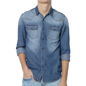 Camisas de Mezclilla Tejidas de Manga Larga de la Mejor Calidad para Hombre, Camisa Casual para Hombre, Productos Más Vendidos, Logotipo Personalizado, Transpirable - Product Image 1