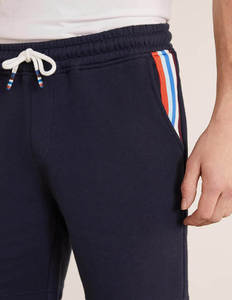 Pantalones cortos tipo bermuda de algodón azul marino para hombre con cintura con cordón y bolsillos, estilo casual, corte de tiro medio - Product Image 5