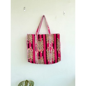 Bohemian Cotton Tote <b>Bag</b> with Embroidered Tiger Pattern for and Black Stripes Open Top <b>Beach</b> <b>Large</b> Shopping <b>Bag</b> - Product Image 1