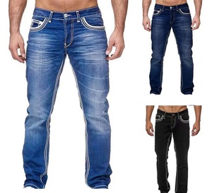 Pantalones vaqueros ajustados de moda, pantalones de mezclilla con cierre de cremallera, pantalones azules elásticos de diseñador, pantalones de mezclilla transpirables de Cumbre Sports - Product Image 1