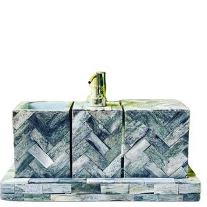 Handmade Modern Design Bone Inlay Bathroom <b>Set</b> with <b>Soap</b> Dispensers for Hotels Villas and Washrooms Available at Bulk Price - Product Image 6