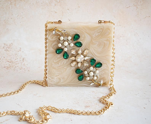 Skill Artisan Dark Resin Bohemian Marble Effect Daily Use Square Shoulder Chain Rhinestone Fancy Magnetic Closure Clutch - Product Image 4