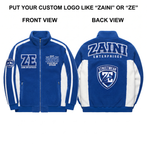 Premium 240gsm Polar Fleece Long <b>Jacket</b> Royal Blue White Contrast Panels Full Zip Custom Screen Printed Front Logo Autumn - Product Image 1