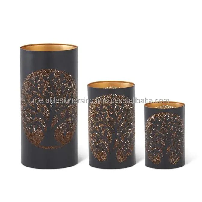 Portacandele in latta perforati ad albero in metallo nero stile Vintage perfetto per centrotavola da tavolo eventi per feste di matrimonio