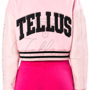 Nouvelle veste universitaire courte en satin élégante pour femmes, style collage, doublure douce en peau de mouton, hiver, Letterman - Product Image 3