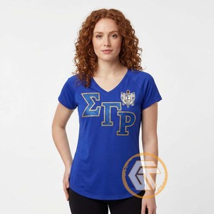 T-shirt décontracté d'été personnalisé pour femmes Sigma Gamma Rho, 100 % coton jersey respirant, col en V - Product Image 6