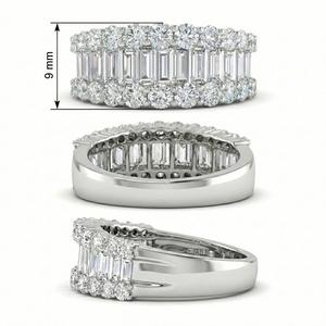 Bijoux fins haut de gamme, bague demi-entourée en or blanc massif 18 carats avec diamants naturels baguette classiques pour mariage, fiançailles, fête, cadeau - Product Image 5