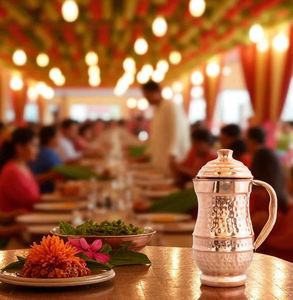 Ensemble de carafes en cuivre pour une présentation de table luxueuse, service d'eau, ensemble en métal avec verres, durable, réutilisable, pour cuisine, salle à manger, boissons - Product Image 5