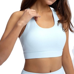 Women's Light <b>Blue</b> Yoga Sports <b>Bra</b> And Leggings Set Scoop Neck Racerback High Waist Seamless Activewear - Product Image 4