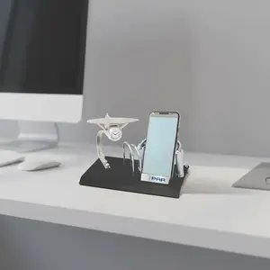 Support de bureau exécutif mobile avec horloge et porte-cartes de visite – Accessoire de table de bureau pour usage professionnel, organisateur inclus - Product Image 2