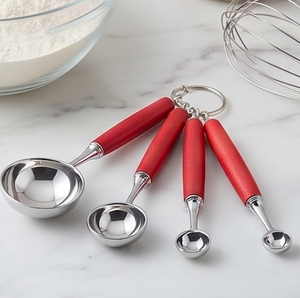Ensemble de 4 cuillères à mesurer avec manches en bois rouge, en acier inoxydable, écologiques, outils de cuisine pour la pâtisserie, la cuisine, le thé et l'usage domestique - Product Image 4