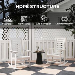เก้าอี้โยก HDPE สีขาวสำหรับกลางแจ้ง 2 ตัว พร้อมพนักพิงสูง 28 นิ้วและที่วางแขนกว้าง สำหรับระเบียงหรือสวนหลังบ้าน - Product Image 5