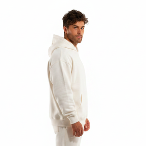 Mens White <b>Lightweight</b> <b>Hoodie</b> Breathable Cotton Hooded Sweatshirt for Running Gym Workout Casual Daily Wear and Layering - Product Image 2