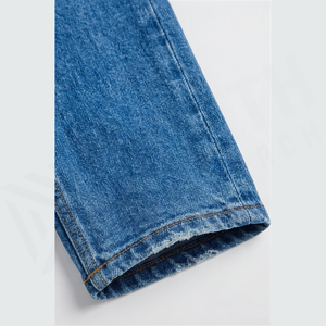 Jean en denim déchiré et délavé coupe slim à jambe droite pour homme, taille haute, en coton, style décontracté, bleu, collection printemps - Product Image 6