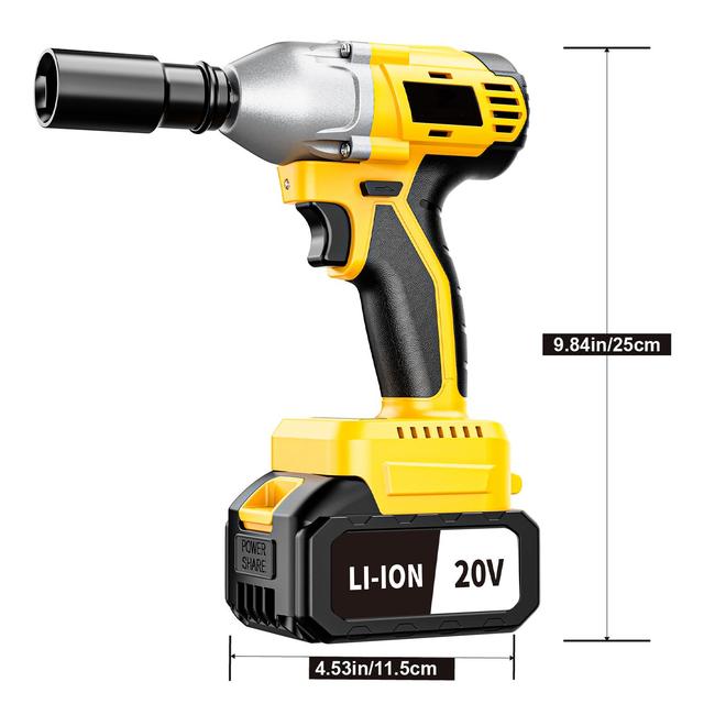 High-Torque 1/2 Inch Rechargeable Cordless Impact Wrench Ergonomic 20V Electric Wrench for Industrial Household Use for DIY