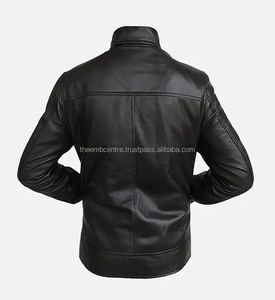 Chaqueta de moda Regular Fit para hombre de alta calidad de cuero de diseño premium para hombre Vintage Cuello de camisa chaqueta de cuero negro - Product Image 4