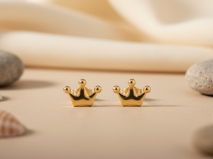 Pendientes de Corona de Oro Sólido de 14k para Mujer - Regalo Minimalista y Moderno para Bodas y Fiestas de Compromiso - Product Image 1