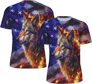 T-shirt à manches courtes pour homme avec motif flamme de loup, col rond, impression DTF, style streetwear, coupe ample, 100% coton, respectueux de l'environnement - Product Image 4