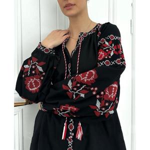 Vestido Premium Bordado de Ucrania para Mujer, Corte en A, Bordado Hecho a Mano, Diseño Vintage, Cintura Natural, 100% Algodón, Largo hasta el Tobillo, Negro - Product Image 3