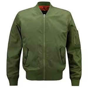 Blouson bomber vert olive pour homme, coupe classique, couleur unie, fermeture éclair, style décontracté, matière polyester, vêtement d'automne - Product Image 1