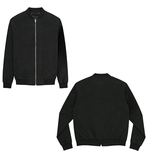 Men's Black Bomber <b>Jacket</b> Stand Collar Zipper Closure Casual Solid Color Polyester Regular Fit Autumn Wear - Product Image 3