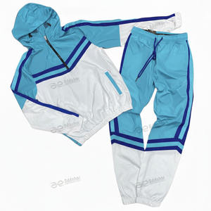 Chándales OEM impermeables con cremallera, chaqueta y pantalones de nailon de retazos, conjuntos de Jogger, chándal de nailon informal a rayas laterales para hombre - Product Image 6