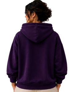Sudadera con capucha morada extragrande para mujer, con estampado gráfico de hojas personalizado, de algodón y felpa, estilo casual urbano con hombros caídos - Product Image 2