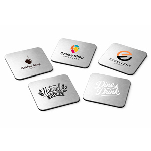 Sous-verre carré en métal avec base antidérapante et logo imprimé, dessous de verre en acier inoxydable pour bureau, maison et cadeaux d'affaires - Product Image 2