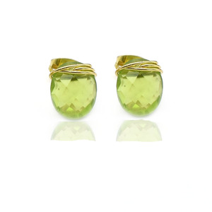 Green Peridot <b>Stud</b> Earrings | Handmade Wire Wrapped Oval Gemstone | August Birthstone Gift - Product Image 2