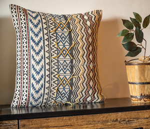 Traditional Hand Block Print Pillow <b>Cover</b> With Intricate Mughal Floral Patterns For Classic Living Room Styling - Product Image 1