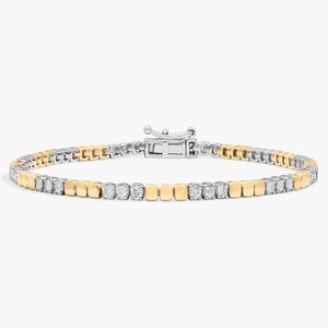 Alternating Two Tone Diamond <b>Bracelet</b> with 1 CTW Round Cut Lab-Grown Diamonds in White & Yellow Gold - Product Image 3