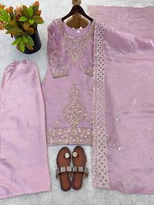 Traditional Embroidery Work <b>Kurta</b> Pant Set with Dupatta | Indian Festive Wear Outfit - Product Image 2